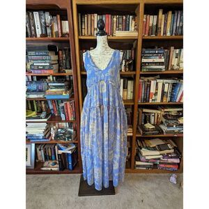 Free people Julianna chiffon maxi dress sz xs euc blue paisley print oversized